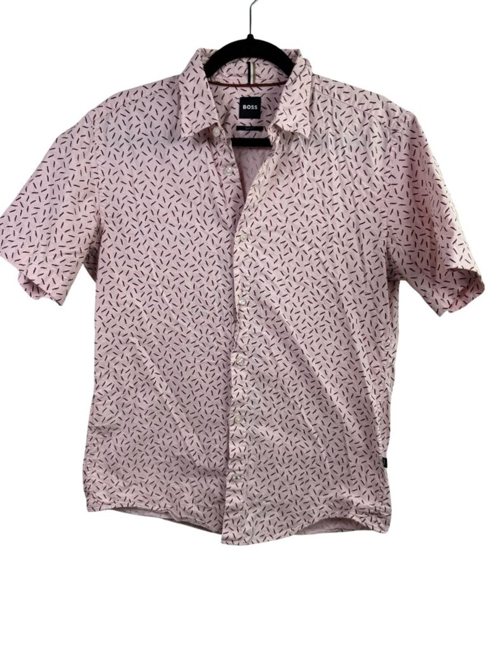 Hugo Boss Men Slim Fit Pink Short Sleeve Button Up Shirt Size Medium 100% Cotton